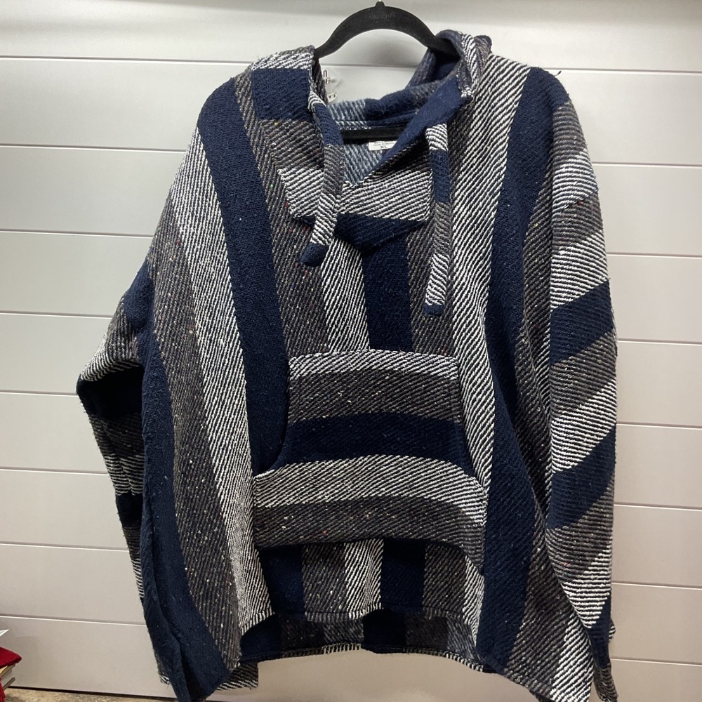 Elvis Baja Hoodie Mexican Rug Striped Navy Grey White XL